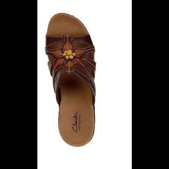 Clarks Leather Slides with Bead Detail Lexi Myrtle Brown Multi - EE+ - Picture 1 of 4